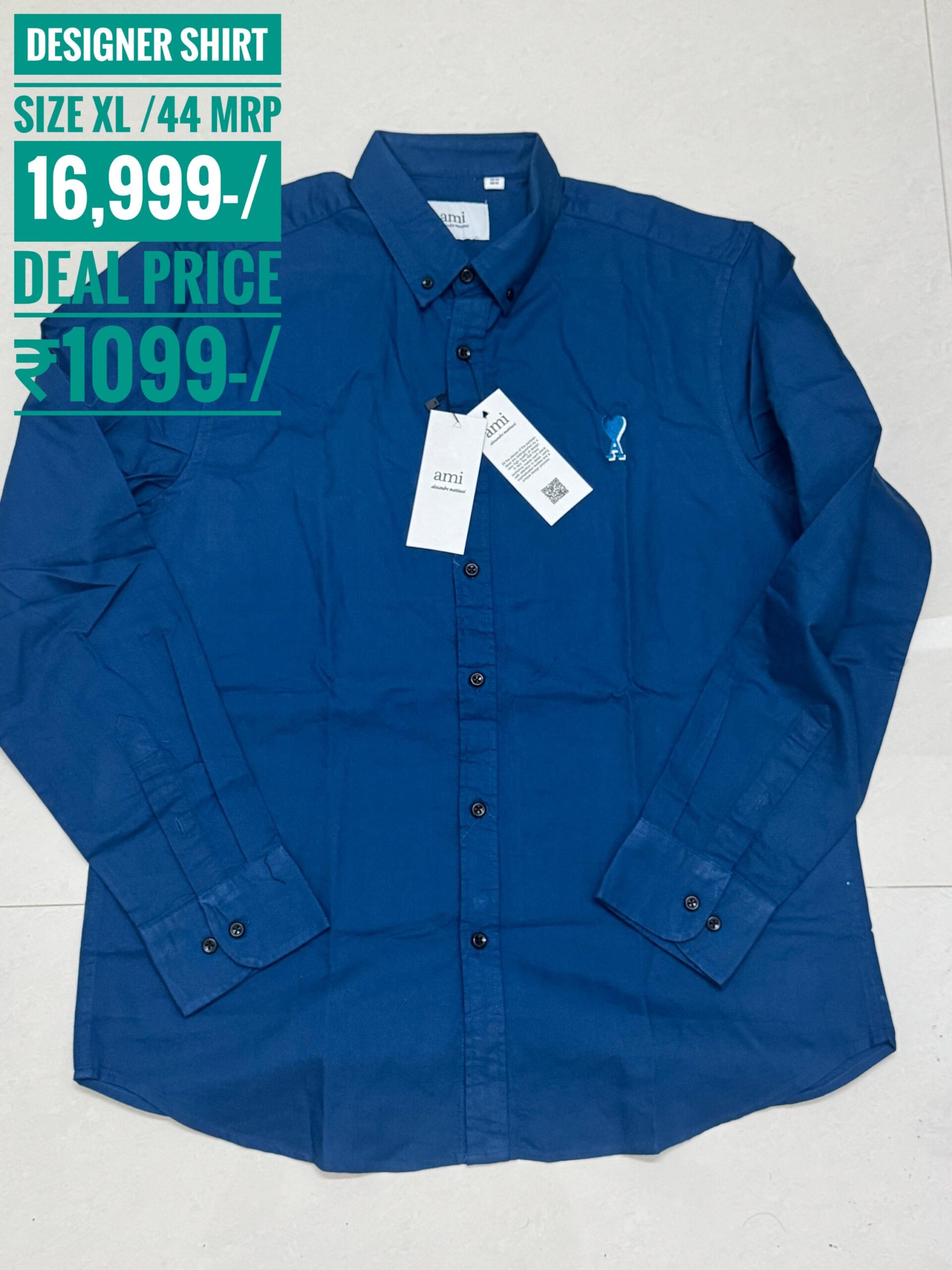 Authentic ami paris
Size xl /44
Mrp 16,999-/
Deal price ₹1099-/